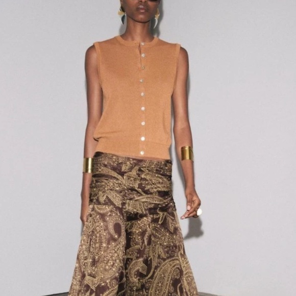 Zara NWT tan rust orange button front knit vest cardigan - Picture 7 of 9